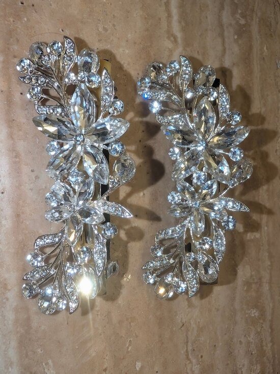Two Large Fancy Crystal Barrettes